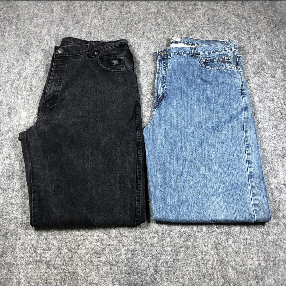 Vintage Harley-Davidson Jeans Mens 42x36 2 Pair Blue Black Relaxed Leg Biker
